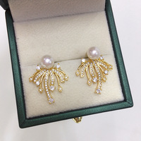 Boucles d'oreilles en perles d'eau douce de haute qualité SHDIYAYUN, exquises, pour femmes, double port, avec zircon, feux d'artifice, vente en gros