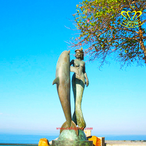 Figurine de sirène assise nautique en fonte, statue