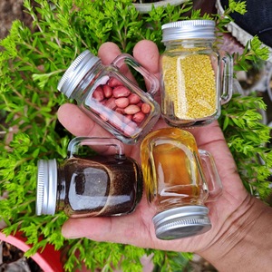 Small 35ml 40ml 60ml 120ml Clear Mini <strong>Mason</strong> <strong>Jar</strong> Mugs <strong>with</strong> <strong>Handle</strong> Glass Beverage <strong>Jars</strong> - Product Image 2