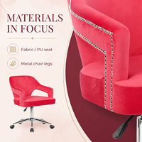 Chaise de bureau ergonomique moderne pour la maison, en velours rouge doux, avec réglage pivotant, style exécutif, chaise en maille, structure en fer