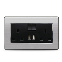 SUMMAO Prise murale électrique double 13 A avec interrupteur 2 voies, panneau en verre noir, norme britannique