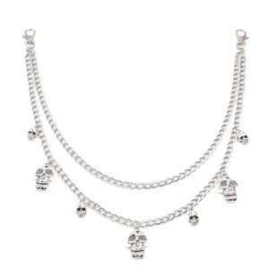 yueli Punk Metal <b>Skull</b> Waist Chain Double Layer Zinc Alloy Decorative Pants Chain For Daily Wear - Product Image 5