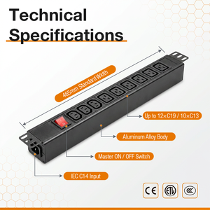 Промышленный блок распределения питания (PDU) IEC <span class=keywords><strong>1U</strong></span> из алюминиевого сплава с сертификатом CE, с кабелем питания 14AWG для сетевого и ИТ-управления - Product Image 2