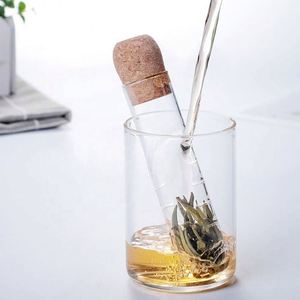 Infuseur en verre borosilicate moderne, mini, portable, réutilisable, en forme de tube, avec filtre créatif et couvercle en liège pour feuilles de thé en vrac - Product Image 4