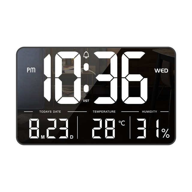 13.1'' Smart LED Digital Clock with Temp/Humidity Display, Remote Control & Dual Mounting - Auto Brightness & Multi-Alarm Modes