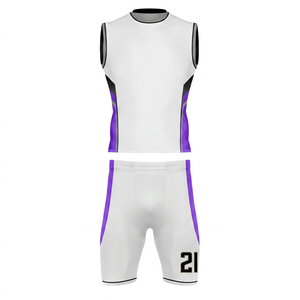 Custom Men's Basketball Jersey Set <b>White</b> Sleeveless Sublimated Moisture Wicking Athletic Fit Basketball Jersey - Product Image 5