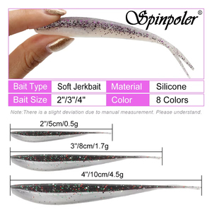 Spinpoler Soft Swimbait 2 "3" 4 "Leurre de pêche Jerk Shad Minnow <span class=keywords><strong>Drop</strong></span> <span class=keywords><strong>Shot</strong></span> Leurre Queue Fourchue Appât Double Couleur Shad Bass Trout - Product Image 2