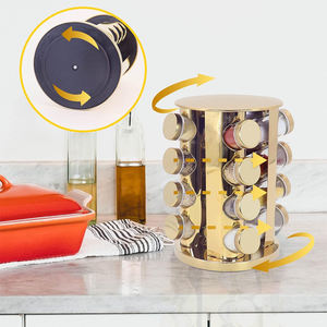 Estante Giratorio para Especias de Encimera Dorado, Precio de Fábrica, Vacío, con 20 Frascos, Organizador Giratorio de Especias, Torre de Especias Redonda Tipo Carrusel - Product Image 5