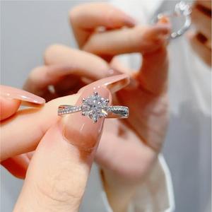 แหวนหมั้นเพชร14K D E <span class=keywords><strong>VVS</strong></span> แหวนหมั้นเพชร1กะรัตเจียระไนแบบกลม - Product Image 1