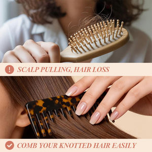 Peigne à cheveux portable unisexe en acétate, motif rétro couleur naturelle, pratique pour le lavage, à dents larges, pour franges et cheveux courts - Product Image 4