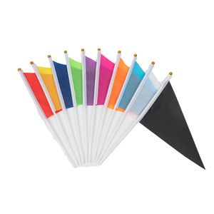 Banderín triangular de escuadrón portátil para partido deportivo personalizado, banderín de plástico de madera con tira de Color arcoíris nacional, banderas ondeantes a mano impresas - Product Image 1