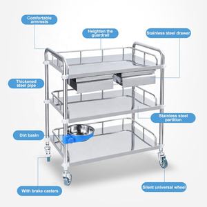 Chariot médical de chariot à médicaments assemblé en acier inoxydable bon marché le plus vendu - Product Image 1