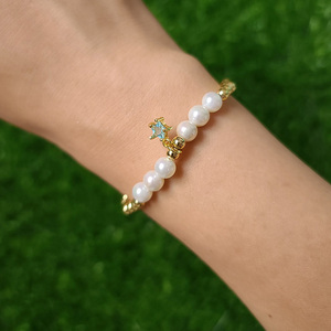 BC1348 delicato piccolo oro placcato perline <span class=keywords><strong>con</strong></span> perle perline elastico <span class=keywords><strong>bracciale</strong></span> <span class=keywords><strong>con</strong></span> piccolo piccolo piccolo fascino stella CZ - Product Image 5
