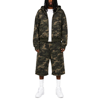 Ensemble de survêtement pour homme en coton lourd 100% personnalisé, motif camouflage, pantalon de jogging ample à jambe droite et sweat à capuche, ensemble 2 pièces