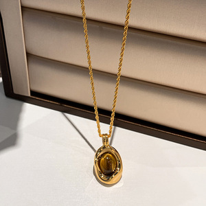 Pendentif Œil <span class=keywords><strong>de</strong></span> Tigre Artificiel en Cuivre Électroplaqué Or Véritable, Chaîne <span class=keywords><strong>de</strong></span> <span class=keywords><strong>Pull</strong></span> Vintage Tendance pour Fête Automne Hiver, Élégant pour <span class=keywords><strong>Femme</strong></span> - Product Image 1