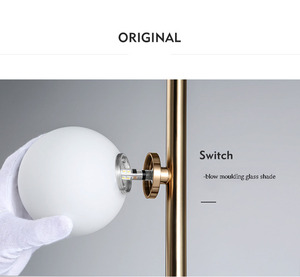 Modern Indoor Bedroom LED <strong>Standing</strong> <strong>Lamp</strong> <strong>Gold</strong> and White Glass Floor Light - Product Image 4