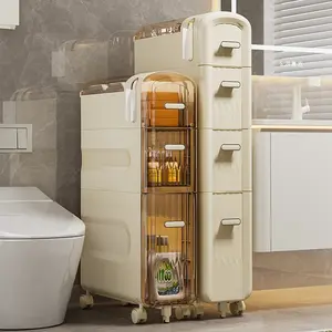 Bathroom Rolling Plastic Food Trolley Cart Organizer Kitchen Corner Shelf Slim Mobile Kitchen Storage Rack With Drawers