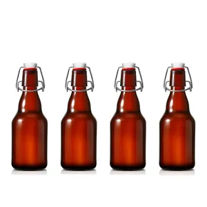 Amber Glass Beer Bottles for Home Brewing Fermenting of Alcohol Flip Top Glass Bottle 12 oz, Kombucha Tea, Wine, Homemade Soda