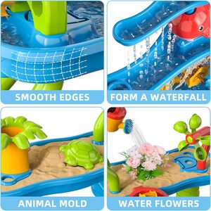 Juguete de Playa 6 en 1, Mesa de Arena y Agua para Niños Pequeños, Actividad de Agua y Arena para Jardín - Product Image 4