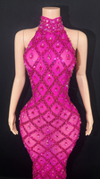 Robe de minuit Rose Rouge Brillant Strass Sexy Dîner Robes Femmes Soirée Élégance rose Robe De Bal