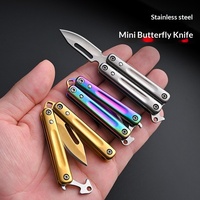 Mini couteau d'entraînement papillon en acier inoxydable avec poignée en bois, couteau à fruits tranchant - Portable et livraison express