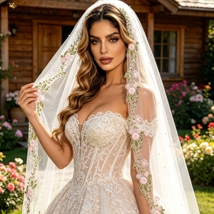 YouLaPan Velo <span class=keywords><strong>de</strong></span> <span class=keywords><strong>Novia</strong></span> al por Mayor con Bordado Floral <span class=keywords><strong>de</strong></span> Enredaderas y Perlas, Velo <span class=keywords><strong>de</strong></span> Boda <span class=keywords><strong>de</strong></span> Tul Transparente <span class=keywords><strong>de</strong></span> un Solo Nivel para <span class=keywords><strong>Novia</strong></span> Bohemia V339 - Product Image 5