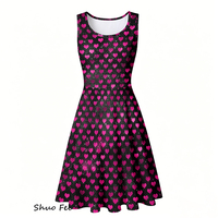 Vestido de fiesta sin mangas para mujer, vestido de verano con estampado de corazones rosas brillantes, vestido de fiesta romántico para San Valentín