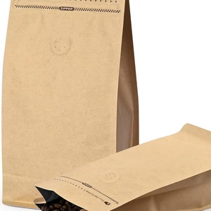 Sacs d'emballage alimentaire en papier kraft biodégradable à fond plat avec valve, impression personnalisée, 8 côtés scellés, fermeture éclair, pour grains de café - Product Image 3