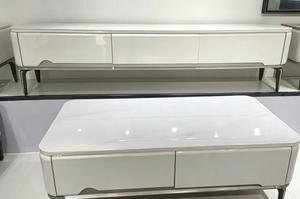 Meuble TV de Luxe Léger, Table Basse avec Tiroirs de Rangement, <span class=keywords><strong>Bois</strong></span> Massif et Pierre Technologique, Ensemble de Meubles de Divertissement Minimaliste pour Salon - Product Image 6