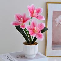Plante d'orchidée Cymbidium artificielle en pot, fleur d'orchidée réaliste, faux bonsaï avec pot blanc, fausse fleur pour la maison, table ou comptoir