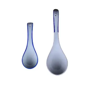 Colher com cabo longo azul e branco porcelana, chinês simples personalizado cerâmica chinês restaurante grande colher