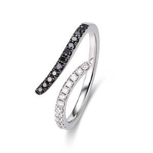 Anillo de Oro Sólido de 18K de Lujo, Elegante, con Diamantes Blancos y Negros Naturales, Engaste de Media Eternidad, Anillos Desmontables - Product Image 1