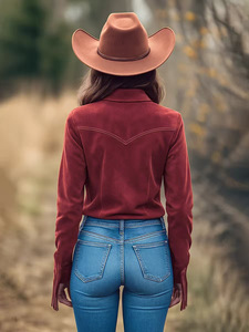 <span class=keywords><strong>Giacca</strong></span> di Jeans con Frange in Stile Western per Donne, <span class=keywords><strong>Camicia</strong></span> Slim Fit Vintage Stile Cowboy - Product Image 2