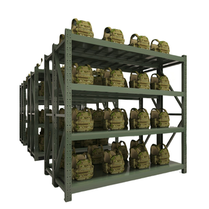 Étagères d'entrepôt multicouches à usage intensif, en vert militaire et utilisées par les pompiers, pouvant contenir des pelles et des boucliers - Product Image 4