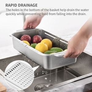 Panier d'égouttage rétractable double en PP, ABS, silicone et aluminium pour évier de cuisine, pour légumes, bols, baguettes et vaisselle - Product Image 4
