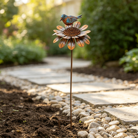 Ornement d'art floral en forme de tournesol et d'oiseau OEM ODM pour la décoration extérieure de jardin, patio, cour et parterre de fleurs