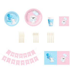Juego de vajilla para fiesta de cumpleaños DAMAI, platos de papel con diseño de elefante en colores pastel rosa y azul para suministros de revelación de género, sirve para 8 personas. - Product Image 5