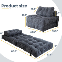 Sofá Cama Plegable Individual de Pana Estilo Japonés de 1 Plaza, Colchón Futón para Piso sin Estructura