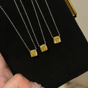 Lucky Yellow Diamond Ring <b>Necklace</b> Pillow Cut S925 Pure <b>Silver</b> with High Carbon Diamond Rich Heirloom Diamond Collarbone <b>Set</b> - Product Image 2