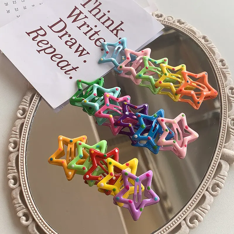 귀여운 다채로운 다섯개 별 작은 머리핀 아이들을위한 캔디 컬러 아이 스타 Bb 클립
