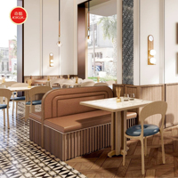 Ensemble de meubles de salle à manger en fer et bois, table ronde, chaises, design contemporain durable, résistant à l'eau, pour usage commercial