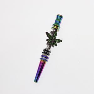 थोक हल्के लक्जरी शैली इंद्रधनुष रंग हरे हीरे की पत्ती के आकार धातु माउथपीस हुक्का युक्तियाँ - Product Image 4