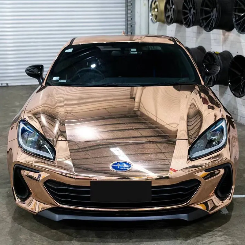 Moda High Glossy CHROME ESPELHO Rose gold Vinyl Wrap Sticker Folha Decalque Air Bubble Free Car Wraps & Vehicle Wraps filme de vinil