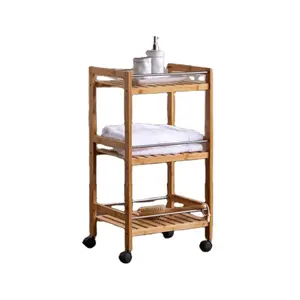 Factory Wholesale HouseHold Bathroom Easy To Assemble Bath Accessories Bamboo 3 Tier Trolley