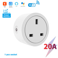 Prise intelligente Wifi 20A avec matériau ABS 3.0 Zigbee, prise britannique, source d'alimentation électrique, commande vocale à distance via téléphone mobile