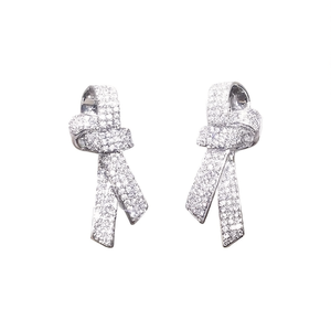 Orecchini a Fiocco in Oro Bianco con Cristalli e Strass, Gioielli Romantici da Donna per Feste - Product Image 1