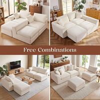 Sofá Seccional en Forma de L de 110 Pulgadas para Sala de Estar, Sofá Convertible Modular de 3 Plazas, Otomana Móvil sin Estructura, Color Beige
