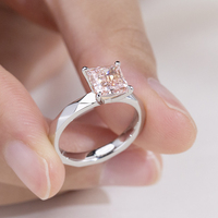 Messi Gems MSR-2226 Pt950 Platin 2ct Princess Cut Labor-Gezüchteter Rosa Diamant Solitär-Ring Damen Verlobungsring