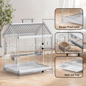 Cage à oiseaux de 20.5 pouces pour animaux de compagnie Cage à perroquet Cage à oiseaux portable dans la clinique pour animaux de compagnie de voiture pour petits oiseaux moyens - Product Image 4