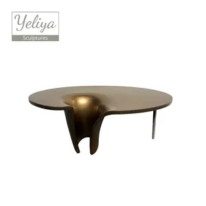 Custom Modern Design Metal Iron Furniture Oval Top Coffee Table with Live Edge Living Room Centre Table
